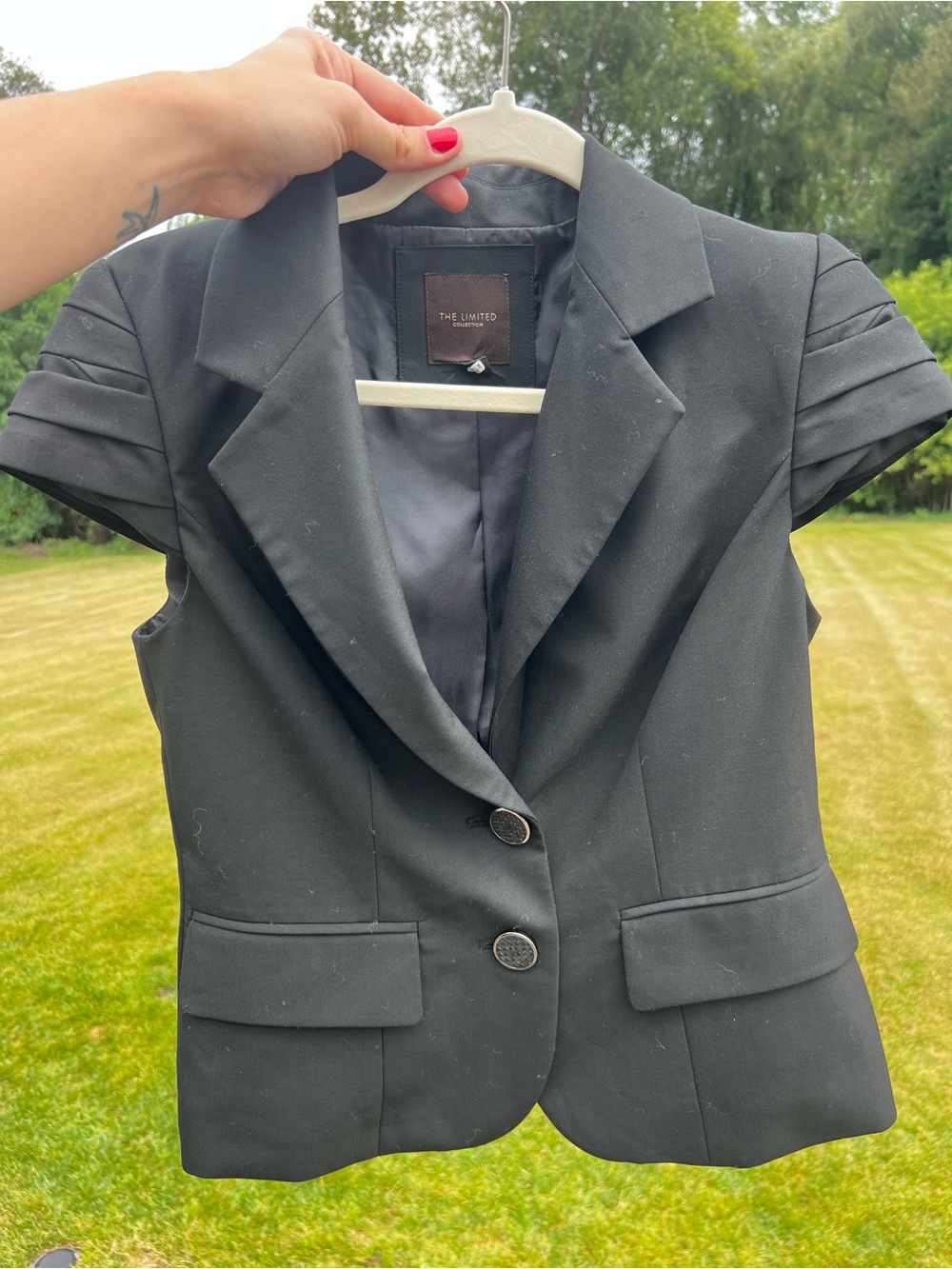 Vintage The Limited Collection Black Short Sleeve Pleated Sleeve Blazer Small